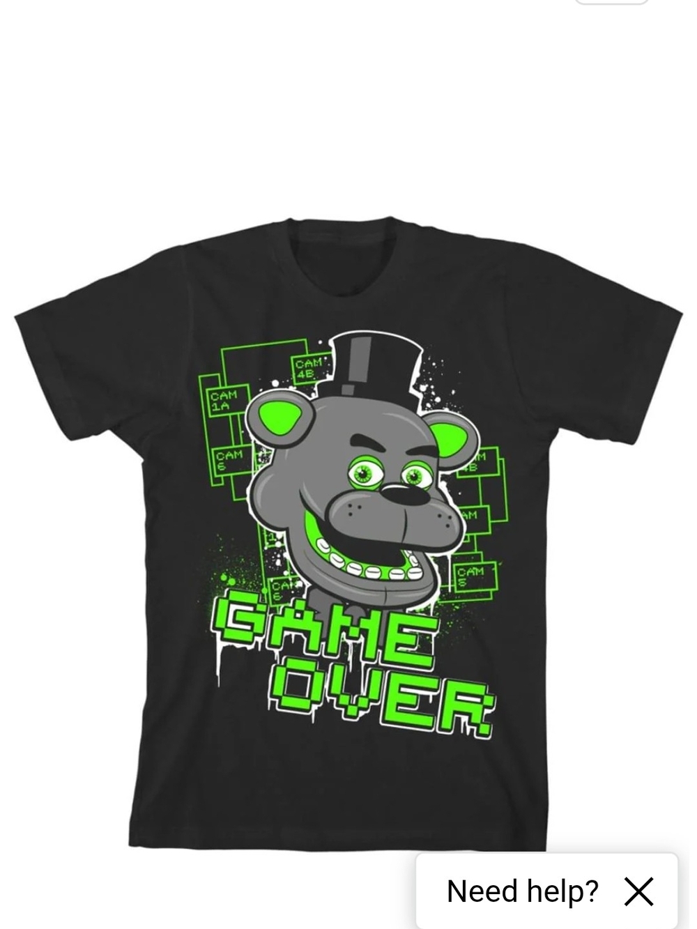 Boy's Game Over Neon Green FIVE NIGHTS AT FREDDIES Graphic Tee